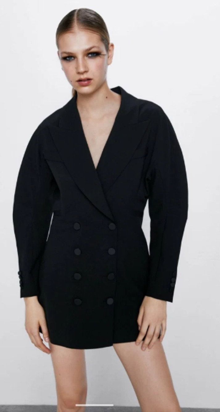 Zara Full Sleeve Double Breasted Tuxedo Mini Dress Black Woman's Small NWT